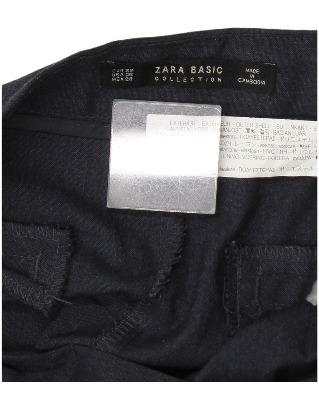 Zara Pantalón de traje ajustado para mujer EU 38 Small W28 L28 Azul marino Poliéster