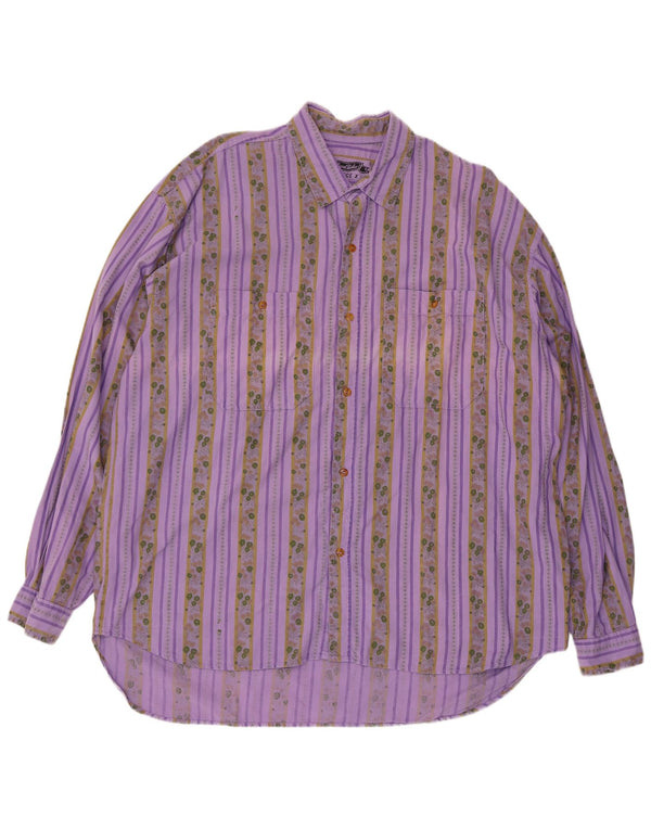 Camisa Vintage Hombre Regular Fit XL Algodón Rayado Púrpura