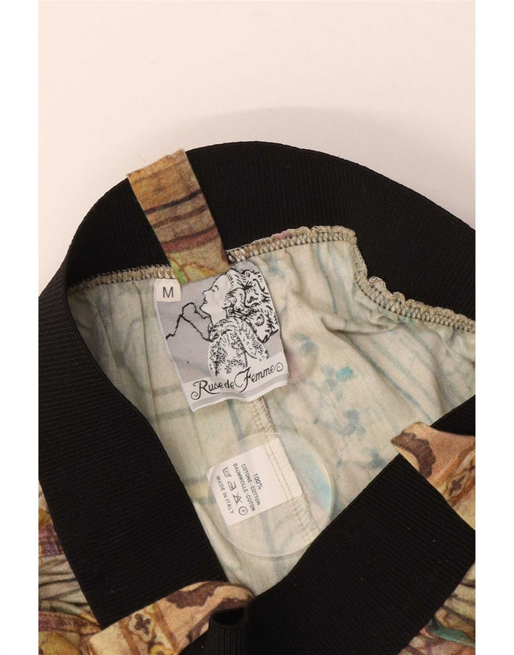 Pantalones cortos casuales con estampado abstracto vintage para mujer Mediano W28 Algodón beige