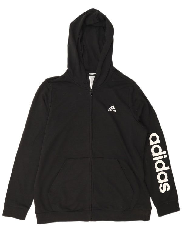Adidas - Sudadera con capucha para hombre con cremallera gráfica, tamaño grande, algodón negro