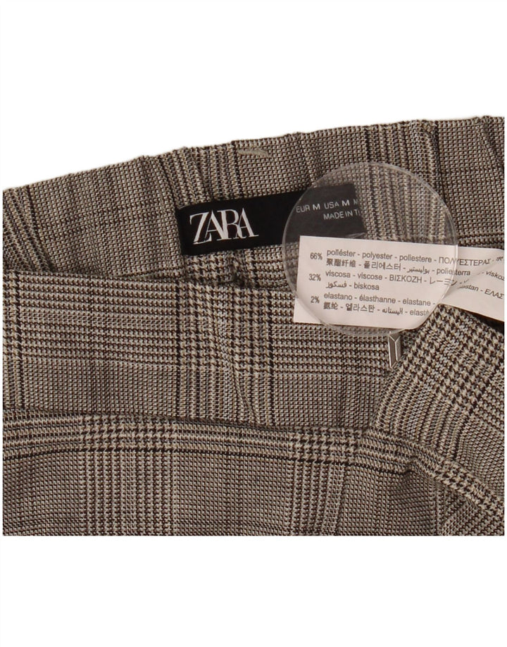 Zara Mujer Pantalón Chino Recto Mediano W28 L26 Gris Pata De Gallo