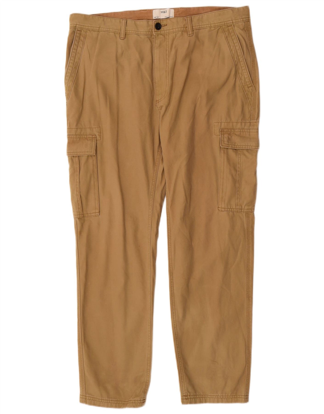 Marks & Spencer Pantalones cargo rectos para hombre W38 L31 Algodón marrón