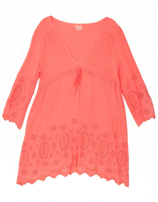 Ghost Vestido túnica de manga 3/4 para mujer UK 46 Viscosa floral rosa grande