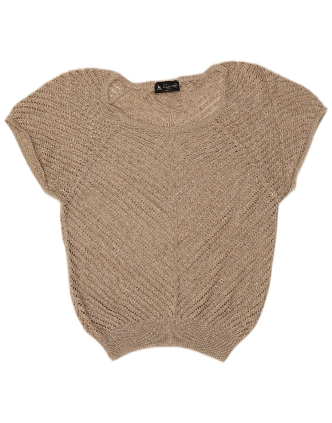 LAURA SCOTT Jersey de manga corta con cuello barco para mujer UK 8 Small Beige