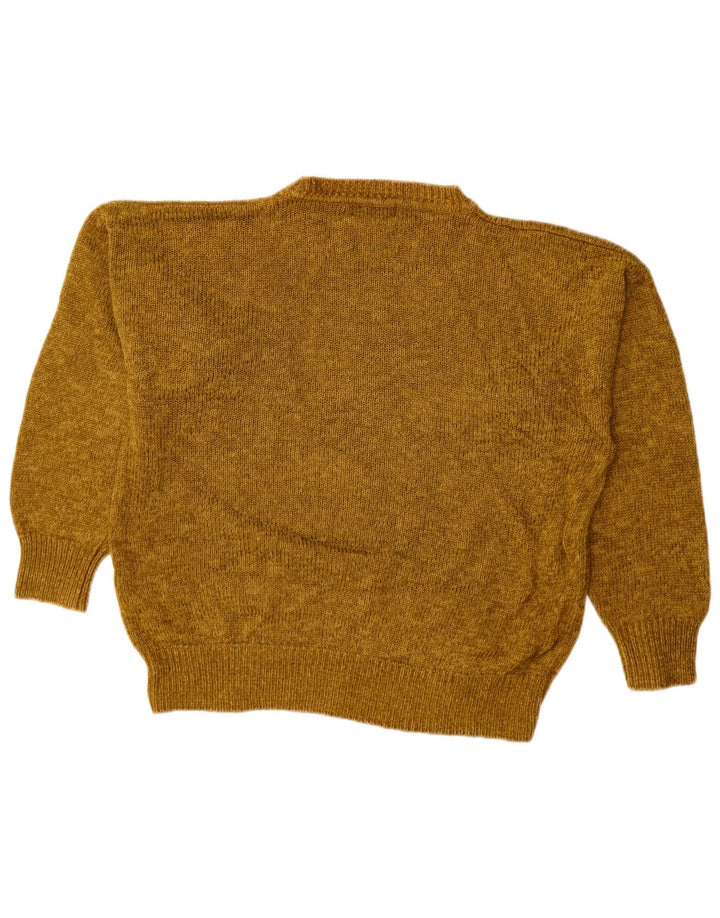 VINTAGE Jersey de cuello redondo para mujer Reino Unido 14 Medio Caqui Argyle/Diamante