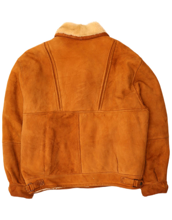 Vintage hombres shearling chaqueta IT 54 2XL marrón shearling