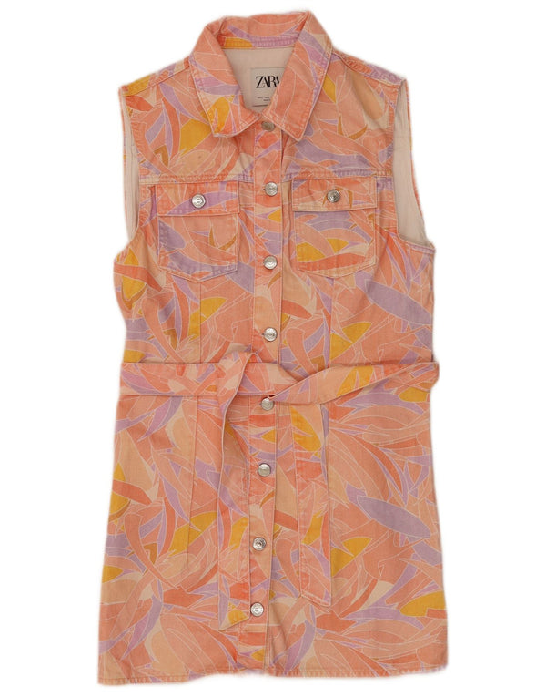 Zara Vestido camisero vaquero sin mangas para mujer UK 44 Grande Rosa Floral