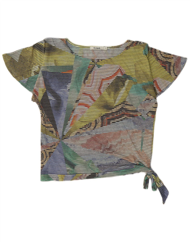 Desigual Blusa corta para mujer Top UK 14 Medium Multicolor Pinstripe