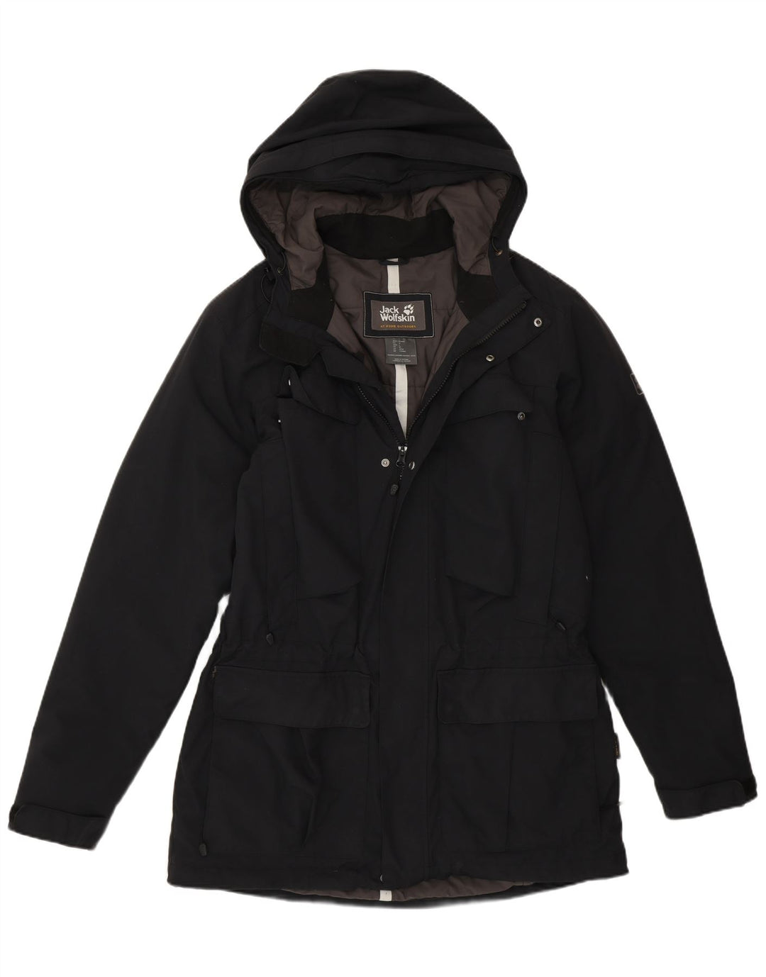 Jack Wolfskin Abrigo cortavientos con capucha para hombre UK 36/38 Mediano Negro Poliamida