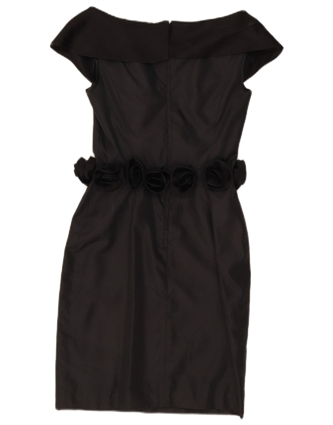 Vintage mujer fuera del hombro vestido Reino Unido 8 pequeño poliéster negro