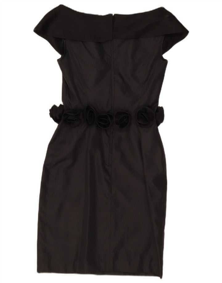 Vintage mujer fuera del hombro vestido Reino Unido 8 pequeño poliéster negro