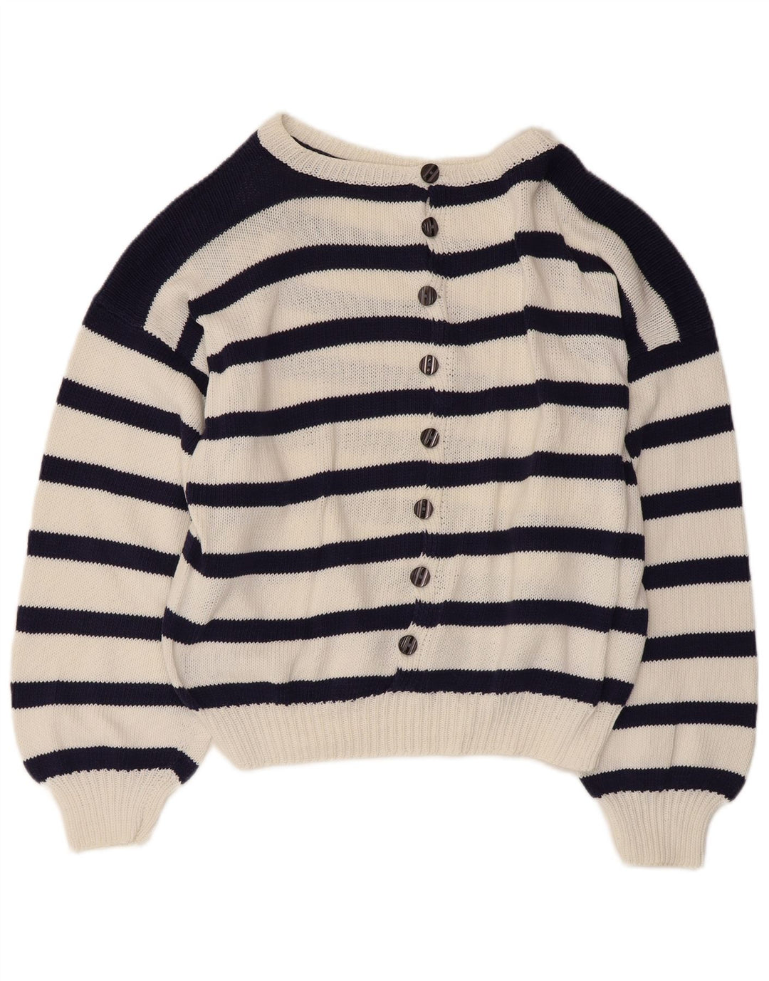 VINTAGE Mujer Barco Cuello Jersey Suéter Reino Unido 14 Grande Azul Marino Náutico