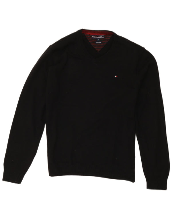 Tommy Hilfiger Jersey con Cuello en V para Hombre Suéter Medio de algodón Negro