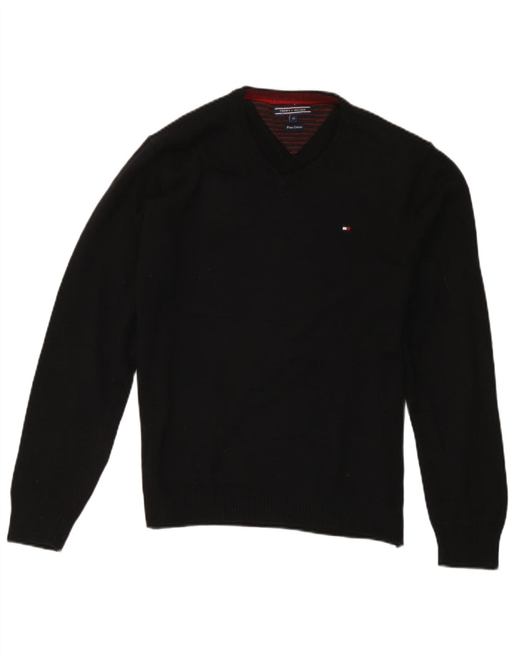 Tommy Hilfiger Jersey con Cuello en V para Hombre Suéter Medio de algodón Negro