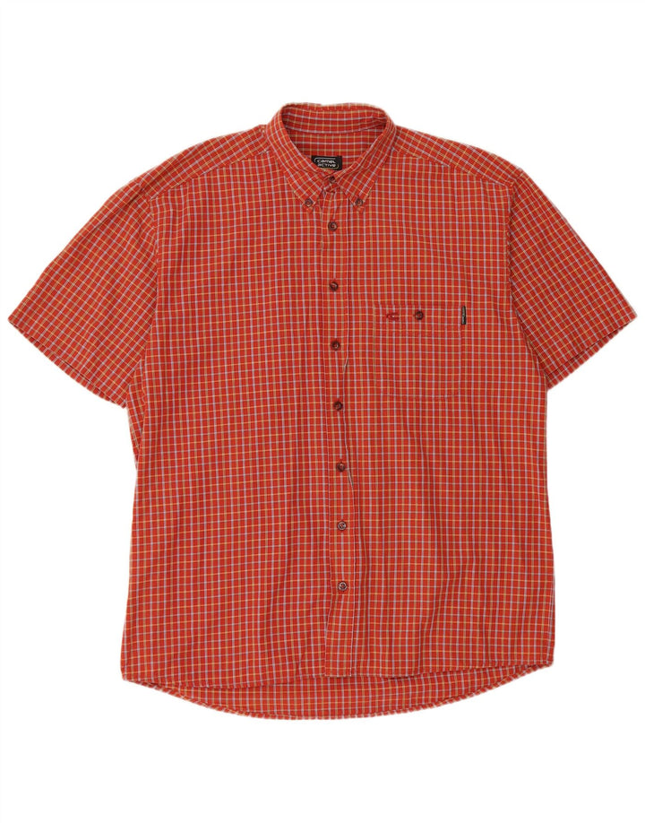 Camisa de manga corta para hombre Camel Active Algodón a cuadros rojo medio