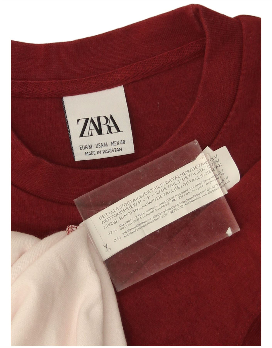 Zara Hombre Sudadera Jumper Medium Borgoña Colorblock Algodón