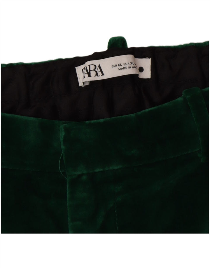 Zara Mujer Pantalón Capri Terciopelo XL W32 L23 Verde