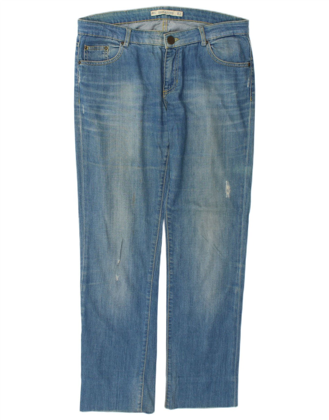 Zara Jeans rectos desgastados para mujer EU 40 Medium W30 L29 Algodón azul