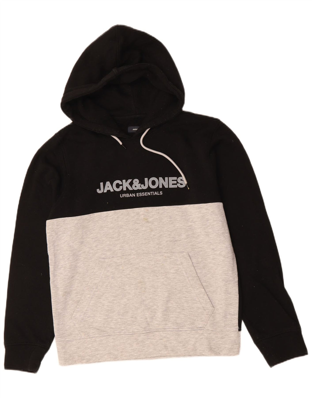 JACK & JONES Hombre Sudadera con capucha gráfica Jumper Small Black Colourblock Cotton