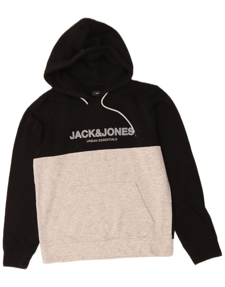 JACK & JONES Hombre Sudadera con capucha gráfica Jumper Small Black Colourblock Cotton