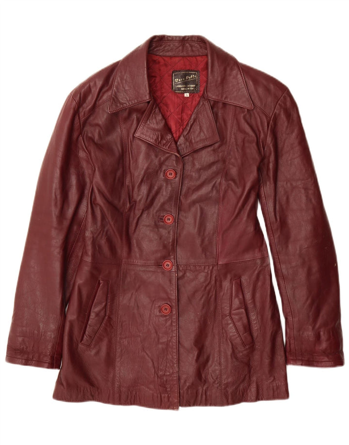 Vintage mujer 4 botones cuero Blazer chaqueta Reino Unido 10 pequeño borgoña