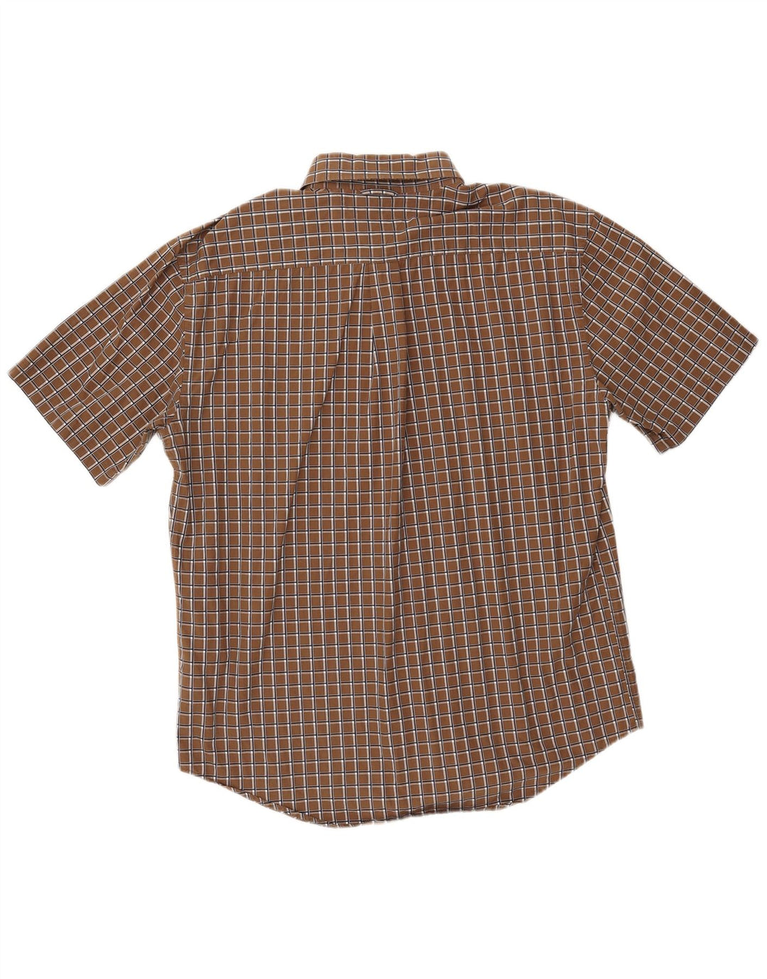 TOMMY HILFIGER Camisa de manga corta para hombre Large Brown Check Cotton