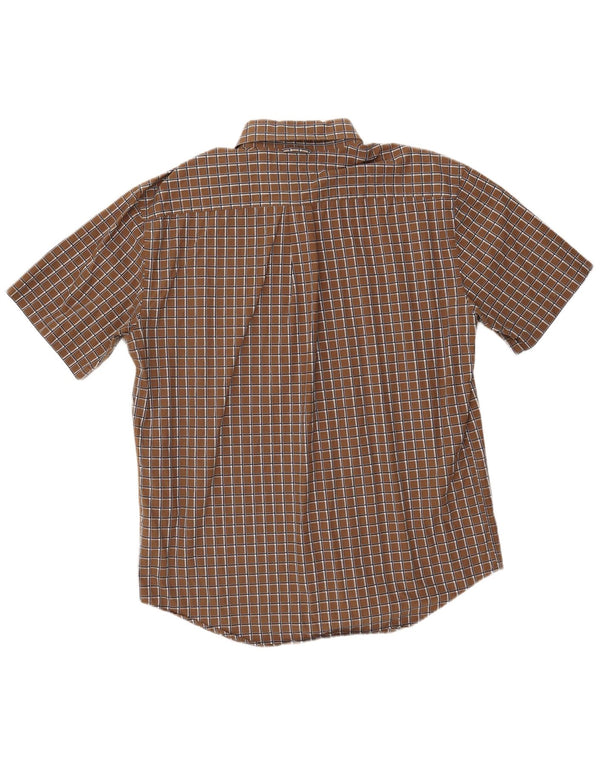 TOMMY HILFIGER Camisa de manga corta para hombre Large Brown Check Cotton