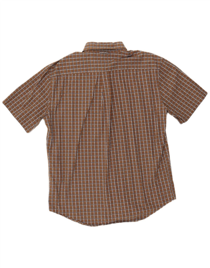TOMMY HILFIGER Camisa de manga corta para hombre Large Brown Check Cotton