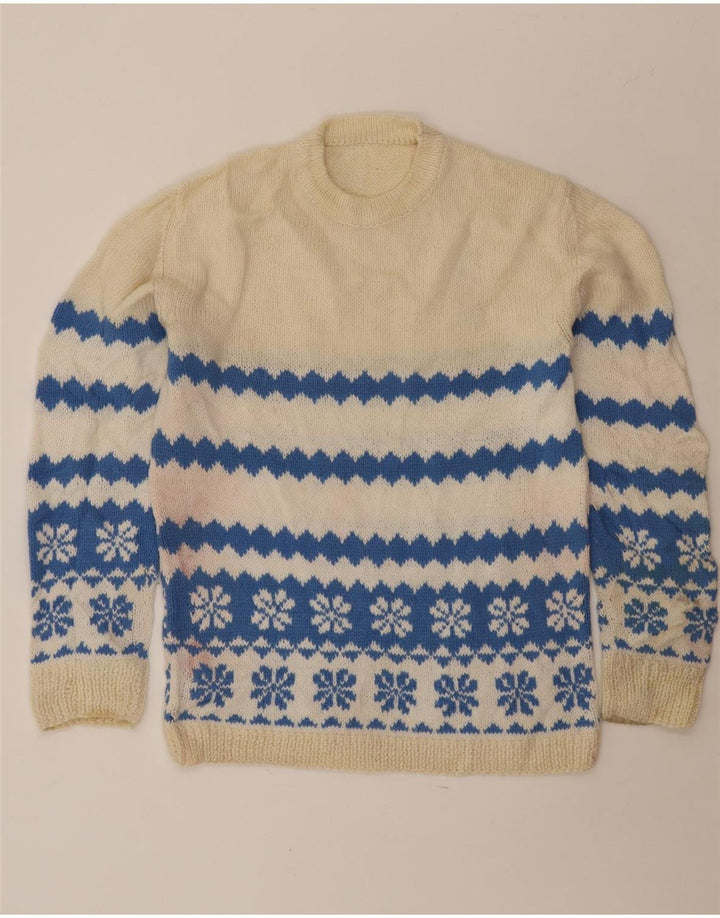 VINTAGE Jersey de cuello redondo para hombre Suéter mediano Off White Fair Isle