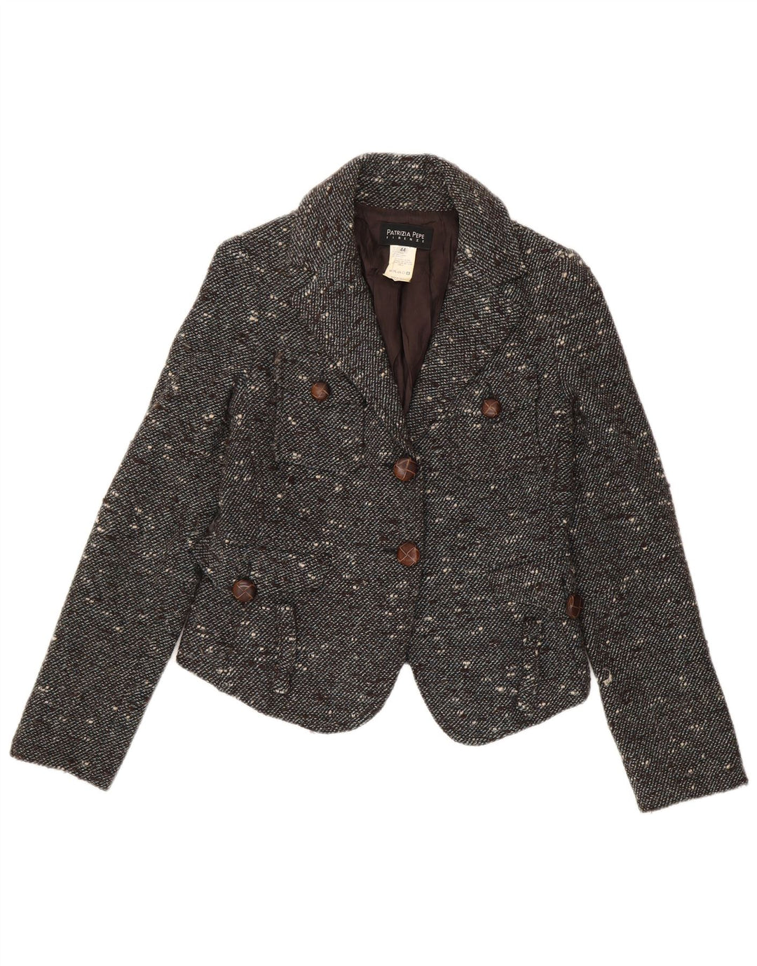 Patrizia Pepe Chaqueta tipo blazer corta con 2 botones para mujer IT 44 Gris medio moteado