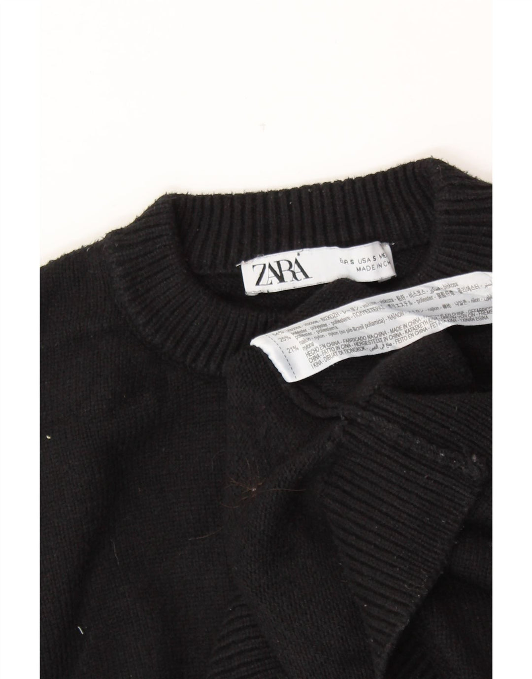 ZARA Mujer Crop Crew Neck Jumper Sweater UK 10 Small Viscosa Negra