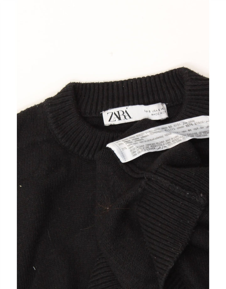 ZARA Mujer Crop Crew Neck Jumper Sweater UK 10 Small Viscosa Negra