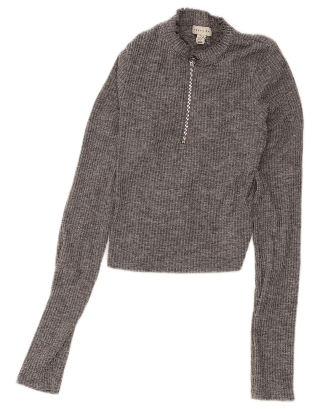 Top corto con cuello y cremallera para mujer Topshop UK 10 Small Grey Moteado Poliéster