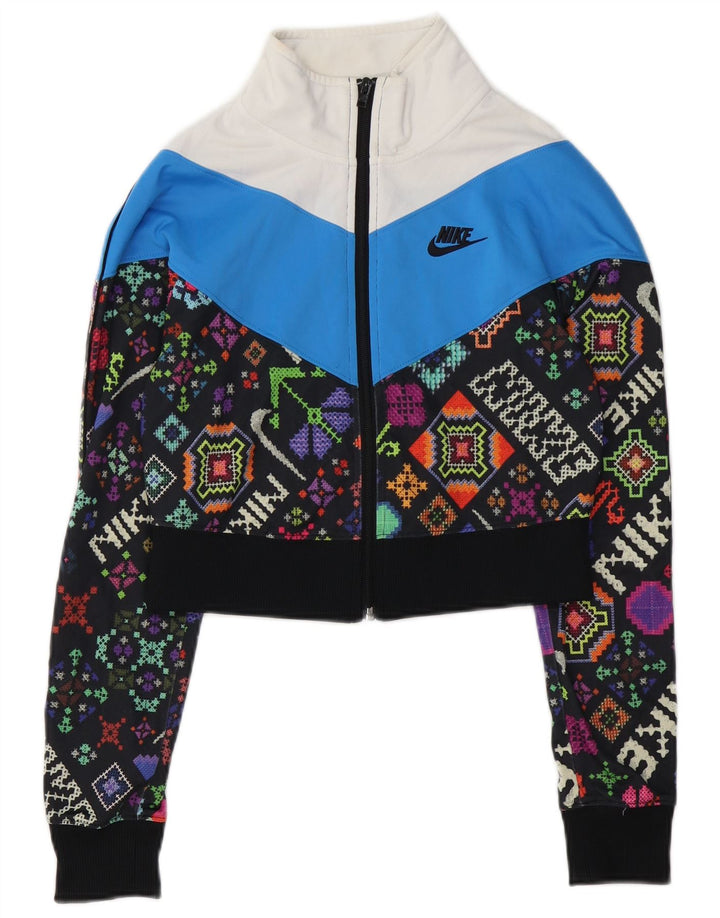 NIKE Mujer Crop Chándal Top Chaqueta UK 6 XS Multicolor Geométrico