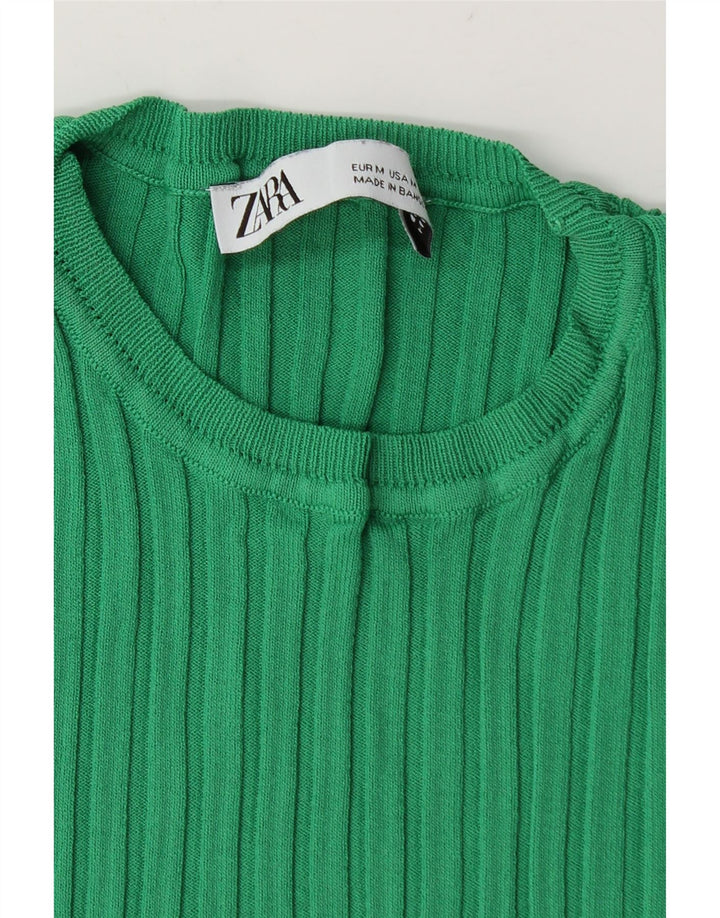Zara Mujer Crop Camiseta Top UK 40 Verde Medio