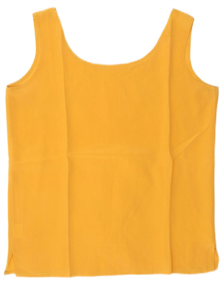 Vintage mujer sin mangas crop top Reino Unido 12 seda amarilla media