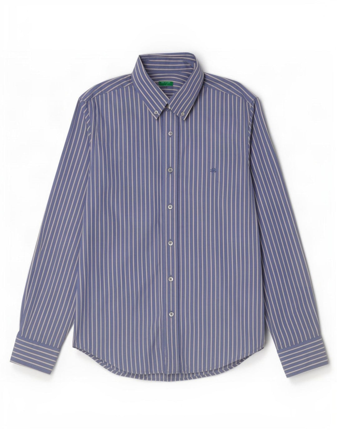 Camisa Benetton Hombre Algodón Rayas Azul Medio