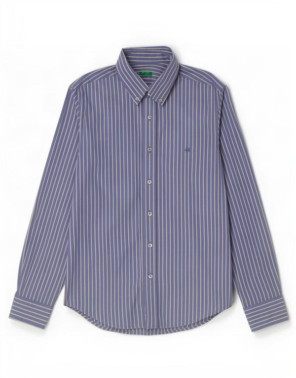 Camisa Benetton Hombre Algodón Rayas Azul Medio