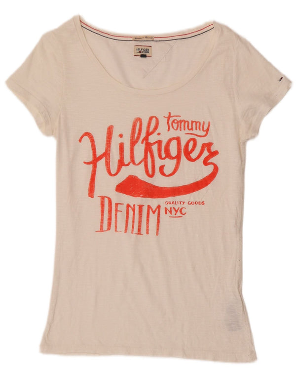 Tommy Hilfiger Camiseta gráfica para mujer Top UK 8 Small White Cotton