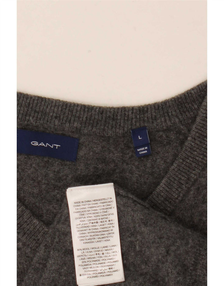 Gant Jersey con cuello en V para mujer UK 46 Large Grey Wool