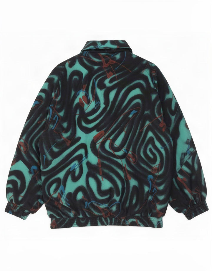 Vintage mujer patrón abstracto chaqueta cortavientos Reino Unido 20 2XL negro