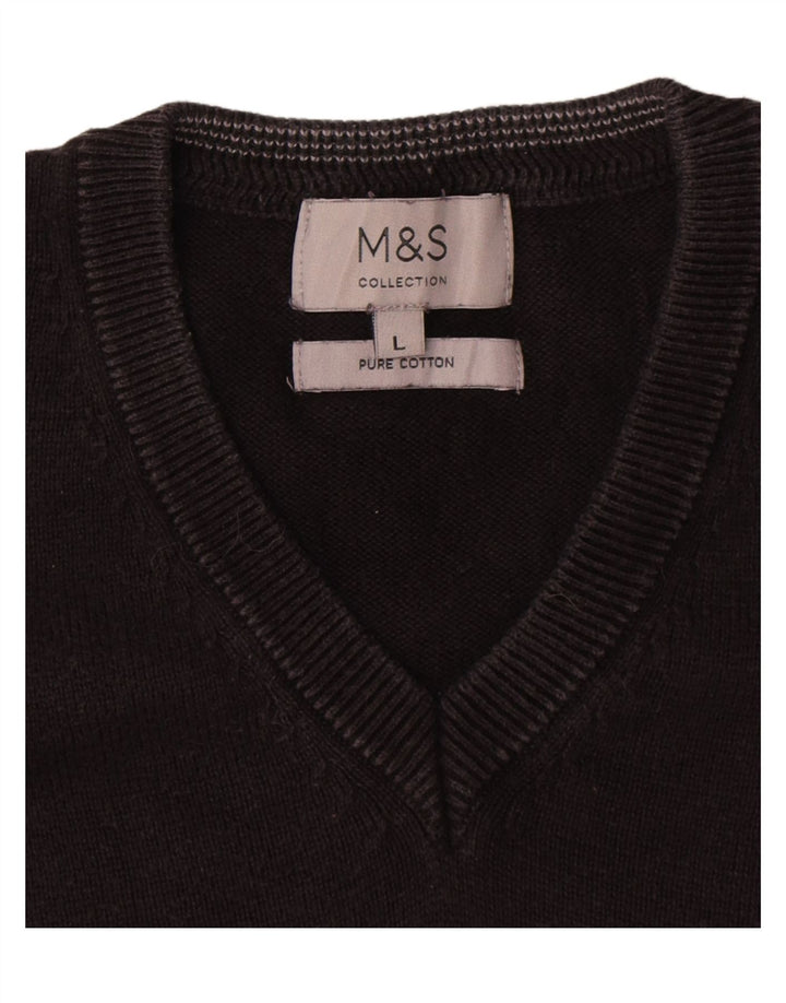 Marks & Spencer - Jersey con cuello en V para hombre, talla grande, algodón negro