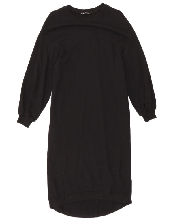 Zara Mujer Vestido Jersey De Manga Larga UK 10 Small Algodón Negro
