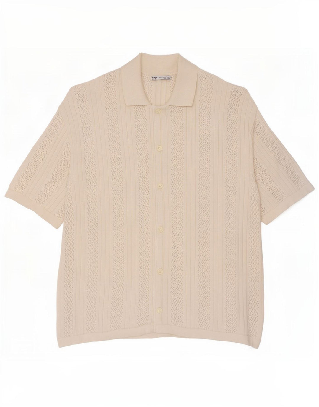 Zara Hombre Camisa Manga Corta Mediana Algodón Blanco