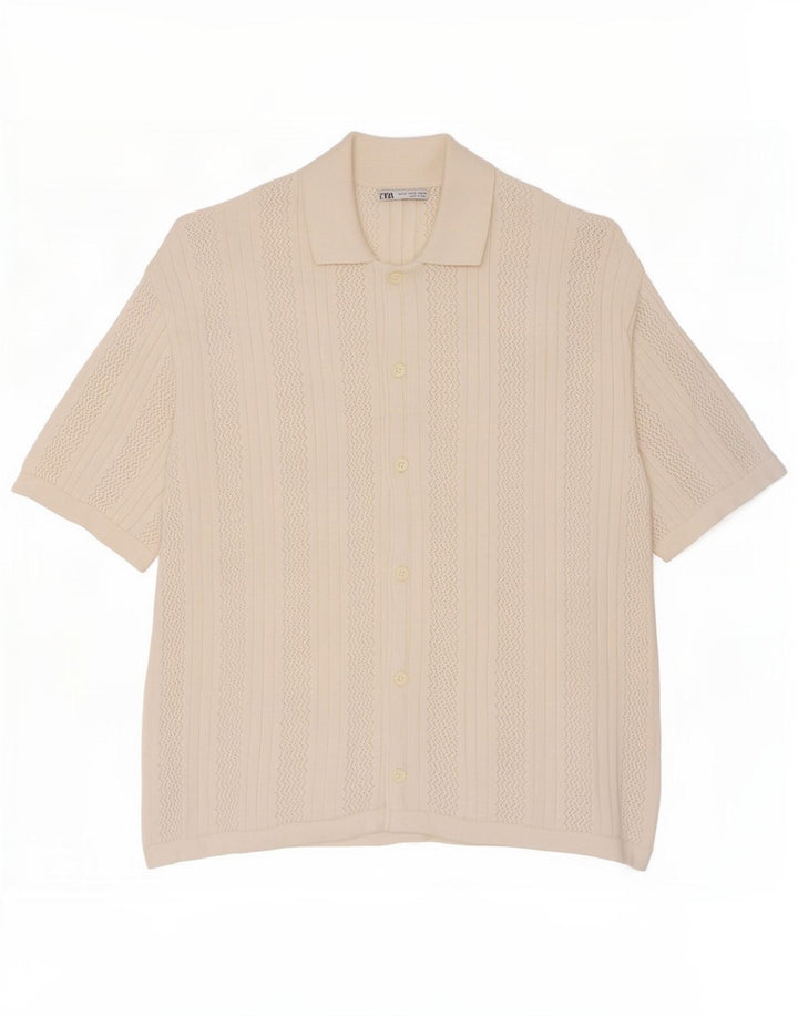Zara Hombre Camisa Manga Corta Mediana Algodón Blanco