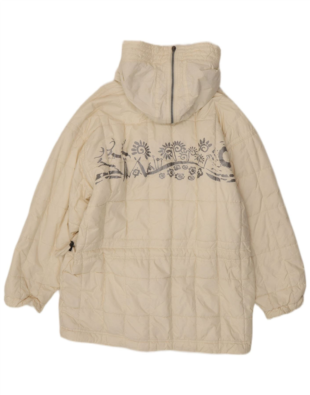 Vintage mujer oversize acolchado abrigo Reino Unido 10 pequeño blanco Paisley poliéster