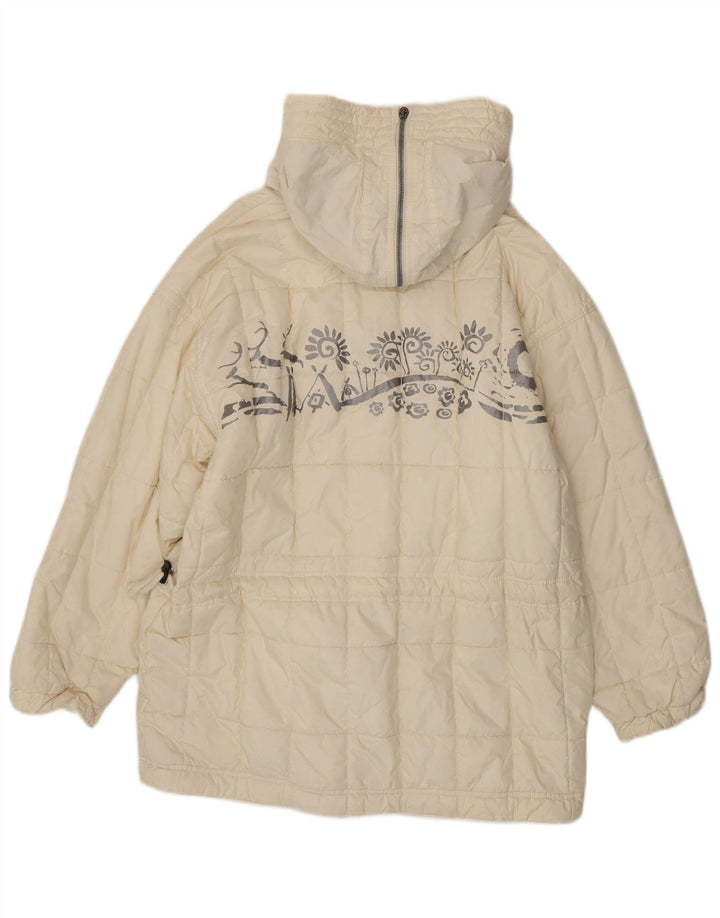 Vintage mujer oversize acolchado abrigo Reino Unido 10 pequeño blanco Paisley poliéster