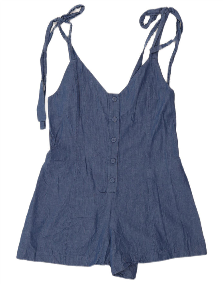 Zara Mujer Mono Corto UK 10 Pequeño Algodón Azul
