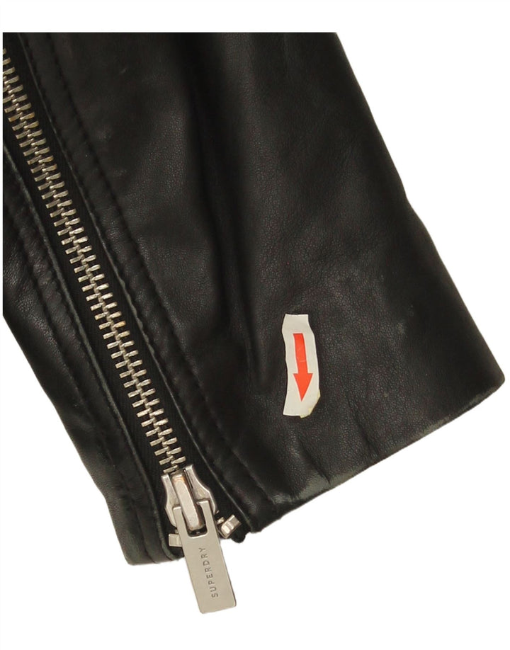 Superdry Chaqueta motera de cuero para hombre UK 42 XL Negro