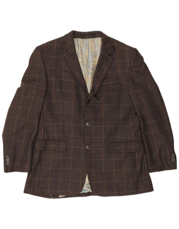 Vintage Hombres 3 Botones Blazer Chaqueta IT 54 2XL Marrón Check Cashmere